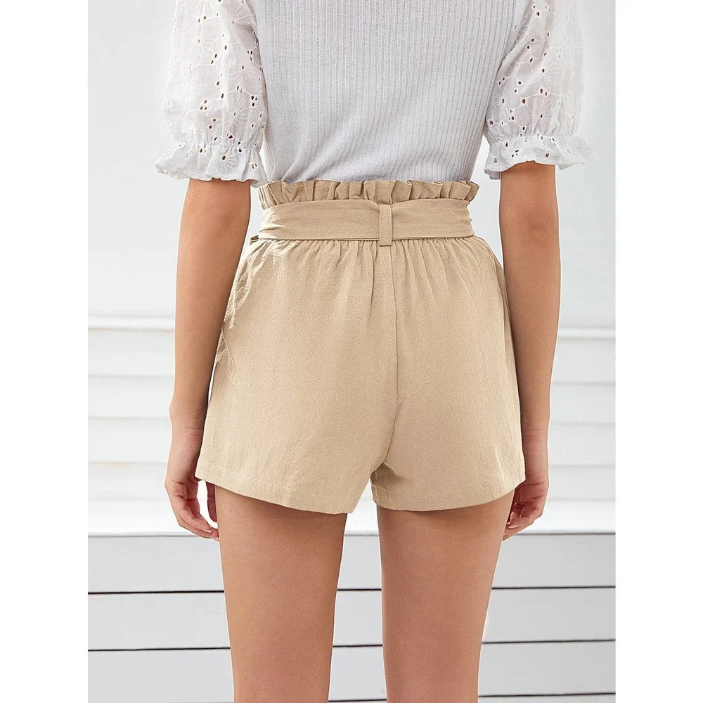 Boho Paperbag Belted Shorts high waist with pockets - olive green - Picture 8 of 11
